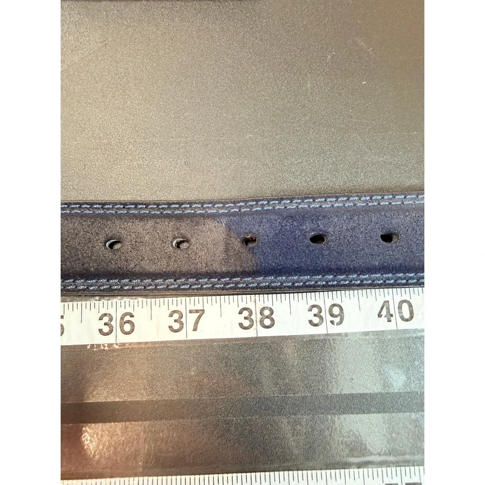 Fullerton Mens Blue Suede Leather Belt Full Grain Size 38 Preppy Coastal Office